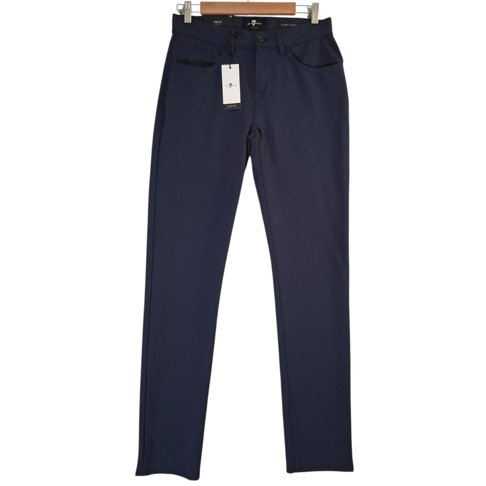 7 For All Mankind Slimmy Tapered Slim Fit Tech Pants Men's 30x32* Navy Blue $198